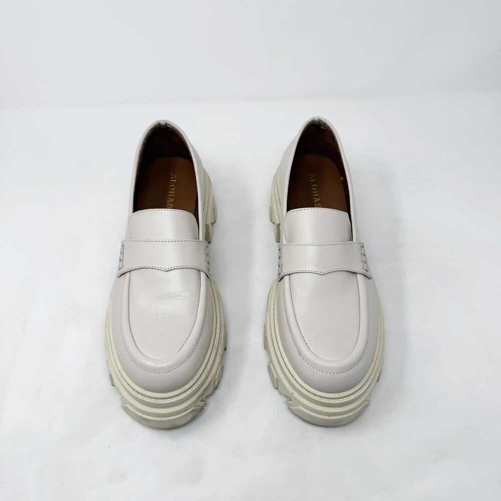 [Alohas] Cream Trailblazer Chunky Heel Penny Loafers Genuine Leather Sz 10 EU 40 - Picture 8 of 12